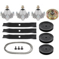 Craftsman mower deck kit with three 143651 spindles, three 153531 pulleys, three 170698 blades, one 131494 idler, and one 144959 belt