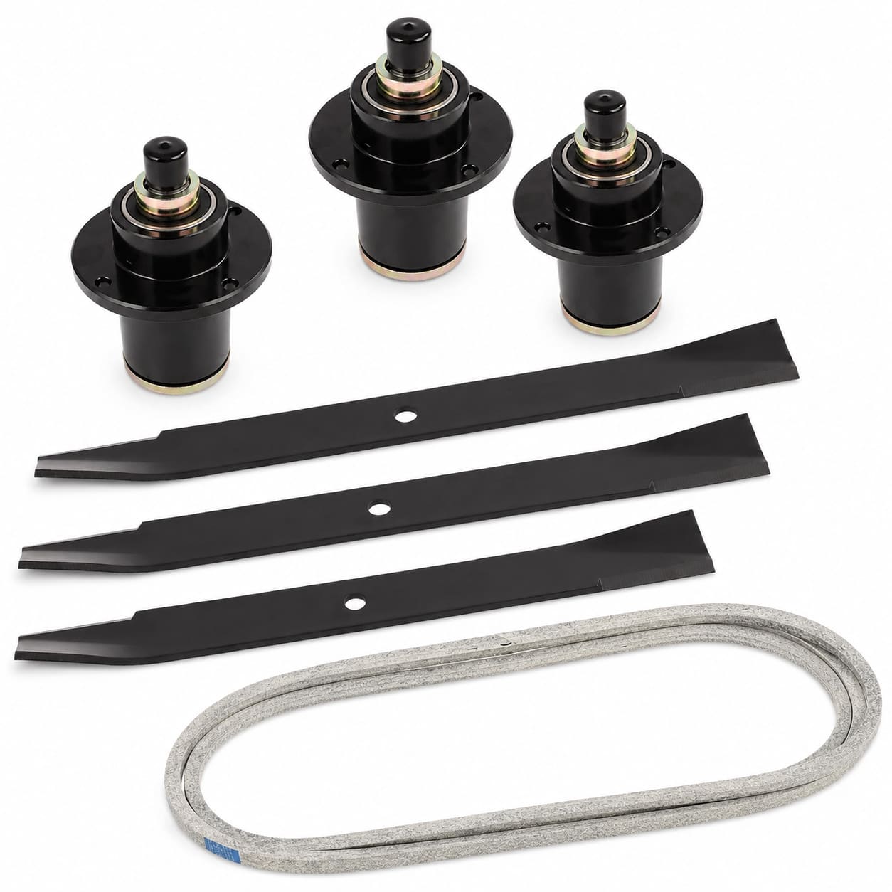 60-inch deck rebuild kit for Bad Boy ZT, CZT, Pup, and Pup Lightning mowers with three 037-6015-00 spindle assemblies, three 038-6060-00 blades, and 041-1650-00 deck belt.
