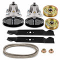 46-inch deck rebuild kit for Cub Cadet LTX1045, LTX1046, LTX1046M, and LTX1046VT mowers with spindle assemblies, blades, idler pulleys, and 954-04219 deck belt.