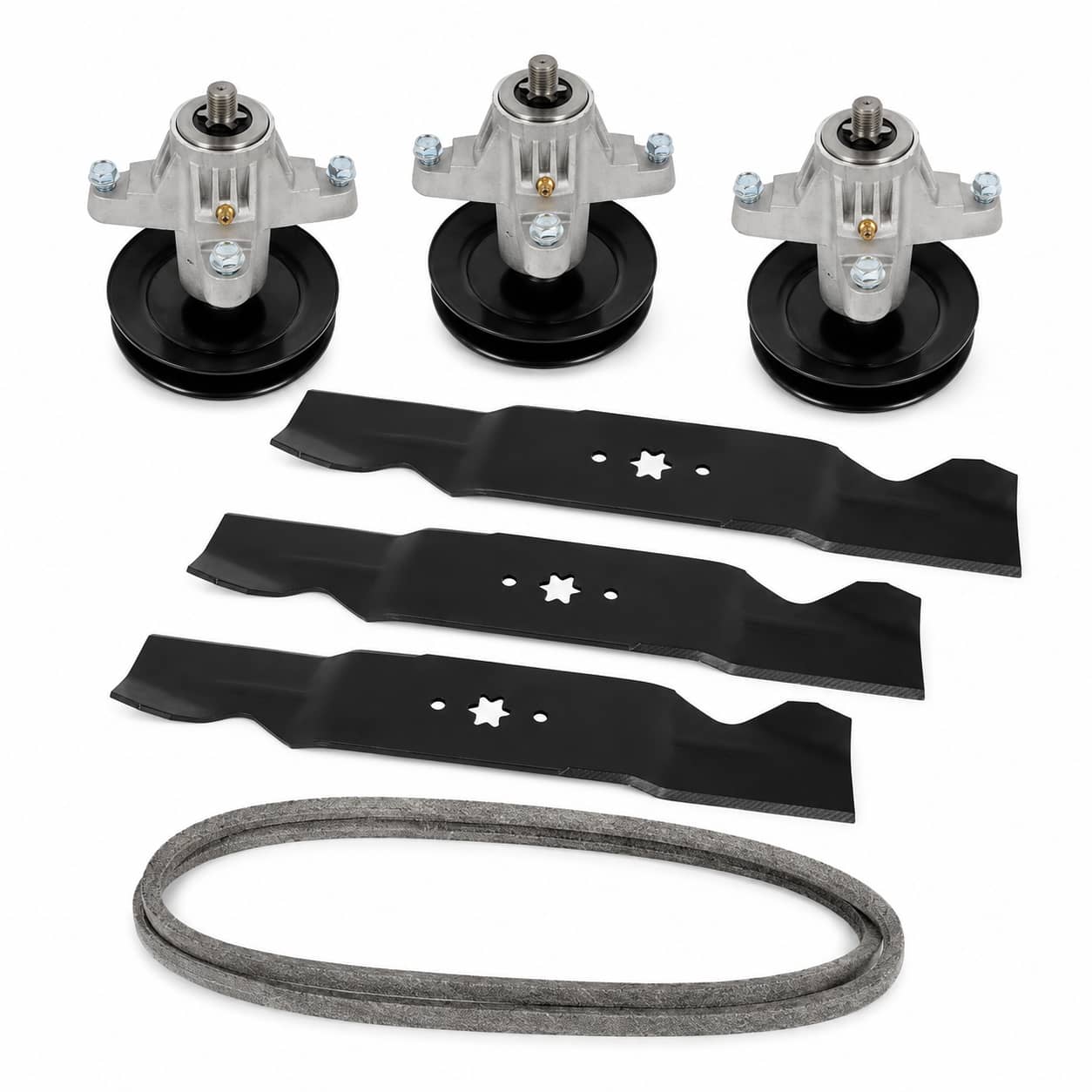 54-inch deck rebuild kit for Cub Cadet RZT-L54 KH, RZT-S54, Craftsman Z6600, Troy-Bilt Mustang 54 XP, and Columbia ZT-L54 mowers with 918-05137 spindles, 942-0677 blades, and 954-04329 deck belt.