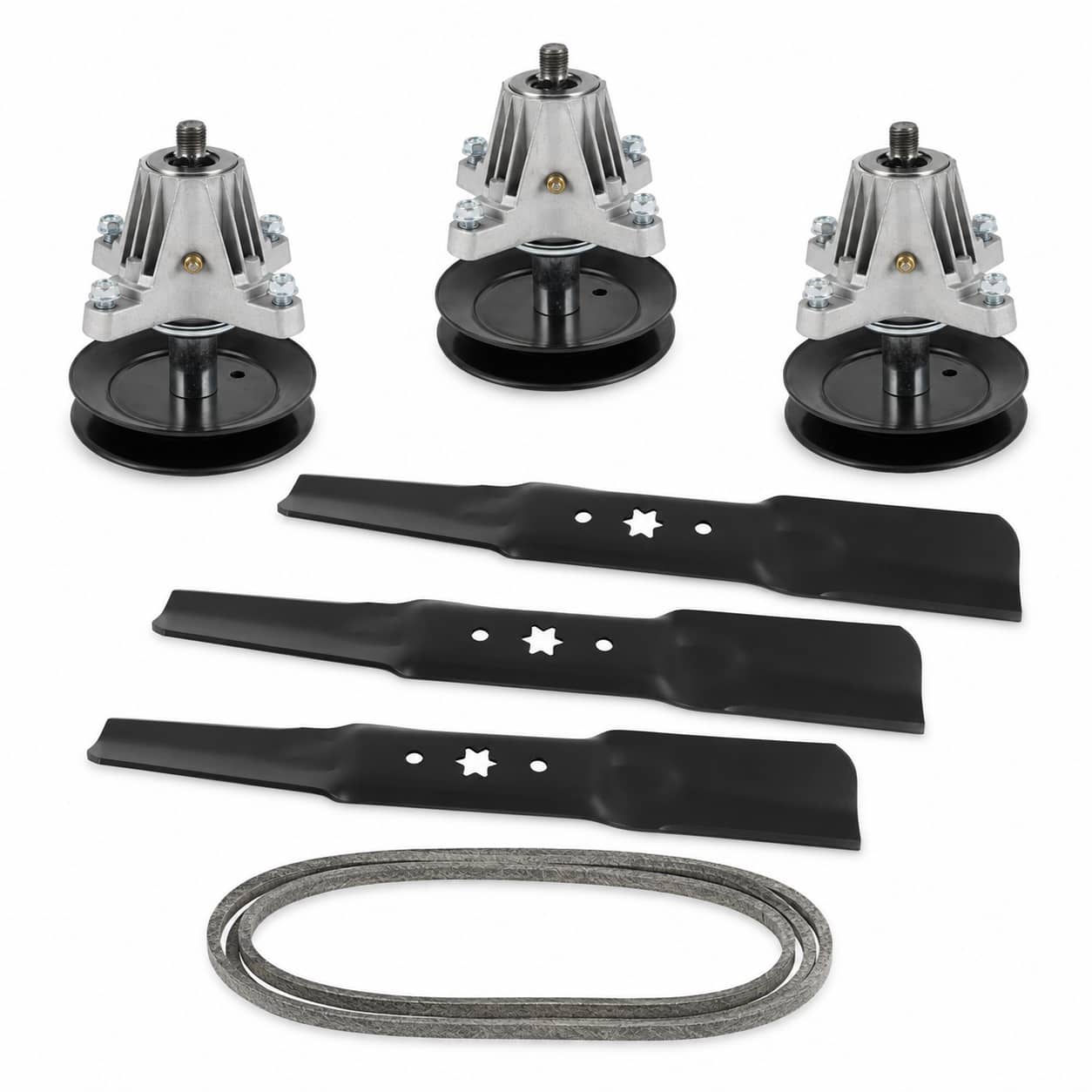 54-inch deck rebuild kit for Cub Cadet RZT-S54 KW mower with three spindle assemblies, three blades, and 954-04329 deck belt.