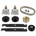 46-inch deck rebuild kit for Husqvarna RZ4623, RZ4619, RZ4620, RZ4621, RZ46i, Z246, and Z246i mowers with spindles, blades, pulleys, idlers, and 539117245 deck belt.