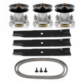 52-inch deck rebuild kit for Hustler Raptor mowers with 604214 spindle assemblies, 795526 blades, and 791988 deck belt.