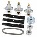 48-inch deck rebuild kit for John Deere D140, D150, D160, LA130, LA140, LA145, LA155, LA165, X140, X165, Z245, and Z255 mowers with spindles, blades, idler pulleys, and deck belt.
