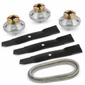 54-inch deck rebuild kit for John Deere Z425, Z435, and Z445 EZtrak mowers with spindle assemblies, M143520 blades, and M158131 deck belt.