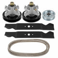 42-inch deck rebuild kit for Cub Cadet, Troy-Bilt, and MTD mower decks with two spindle assemblies, two blades, idler pulley, and 954-0498 deck belt.