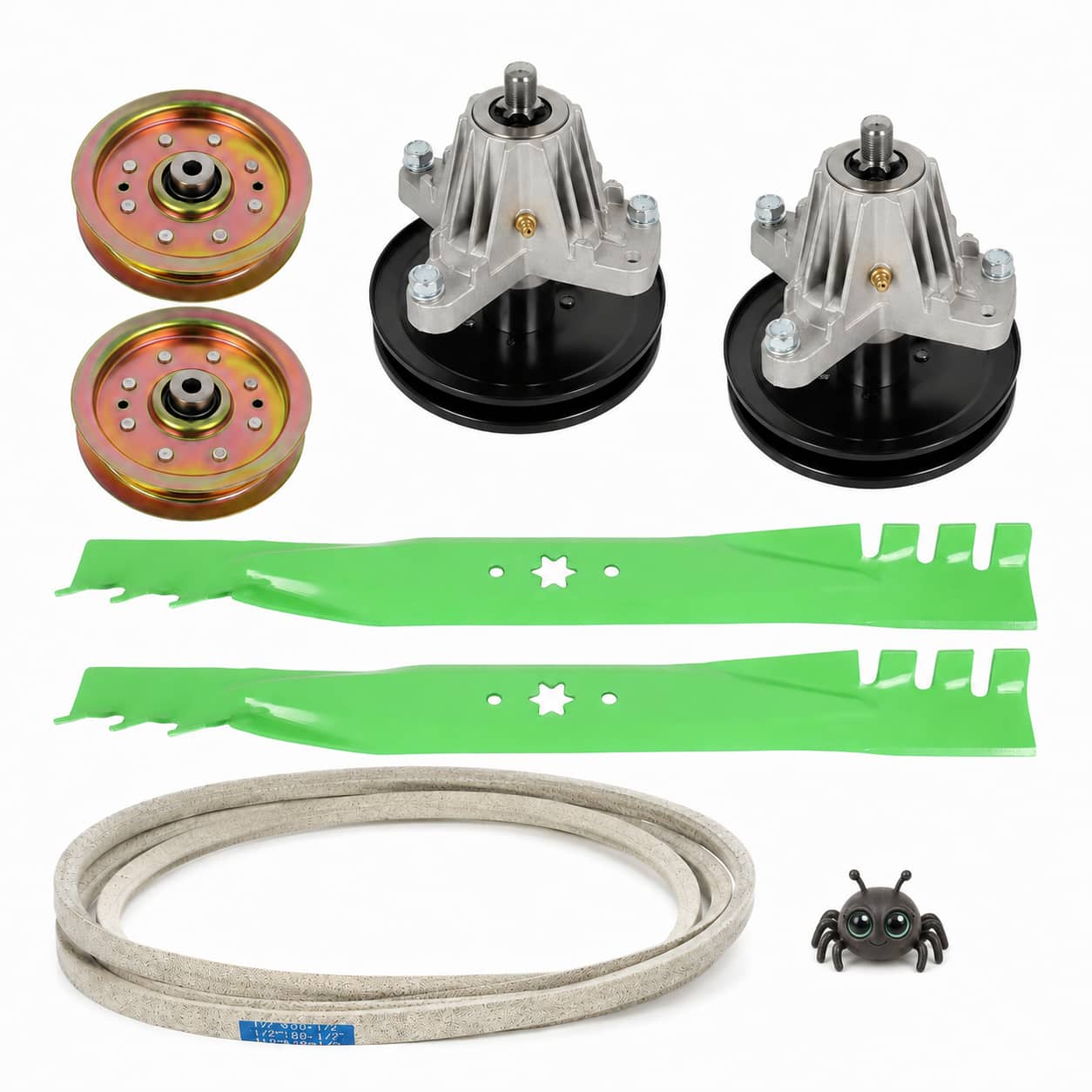 42-inch deck rebuild kit for MTD Gold, Huskee, MasterCut, and Yard Machines mowers with spindle assemblies, blades, idler pulleys, and 954-04060 deck belt.