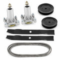 42-inch deck rebuild kit for Poulan Pro, Craftsman, Husqvarna, and AYP mower decks with two spindles, two blades, two spindle pulleys, and 429636 deck belt.
