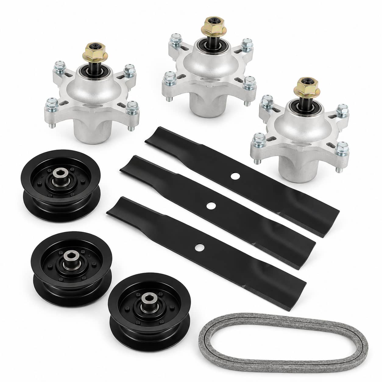 50-inch deck rebuild kit for Toro TimeCutter MX5000, MX5060, SS5000, SS5035, SS5060, and SW5000 mowers with spindles, blades, idler pulleys, and 119-8820 deck belt.