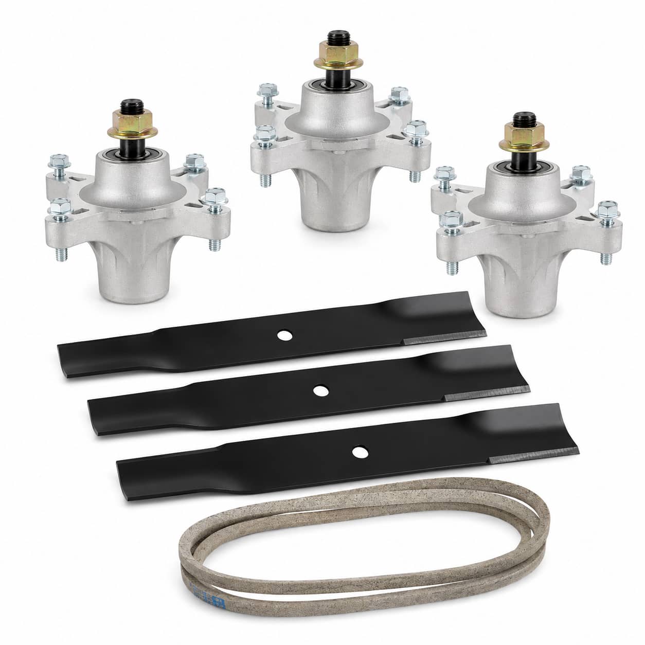 50-inch deck rebuild kit for Toro TimeCutter MX5000, MX5060, SS5000, SS5035, SS5060, and SW5000 mowers with three spindle assemblies, three blades, and 119-8820 deck belt.