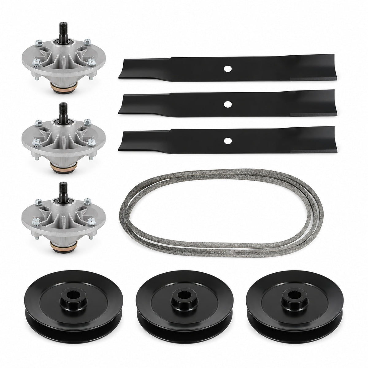 Toro TimeCutter Z5040 74374 50-inch deck rebuild kit with three spindles, pulleys, blades and 110-6892 belt