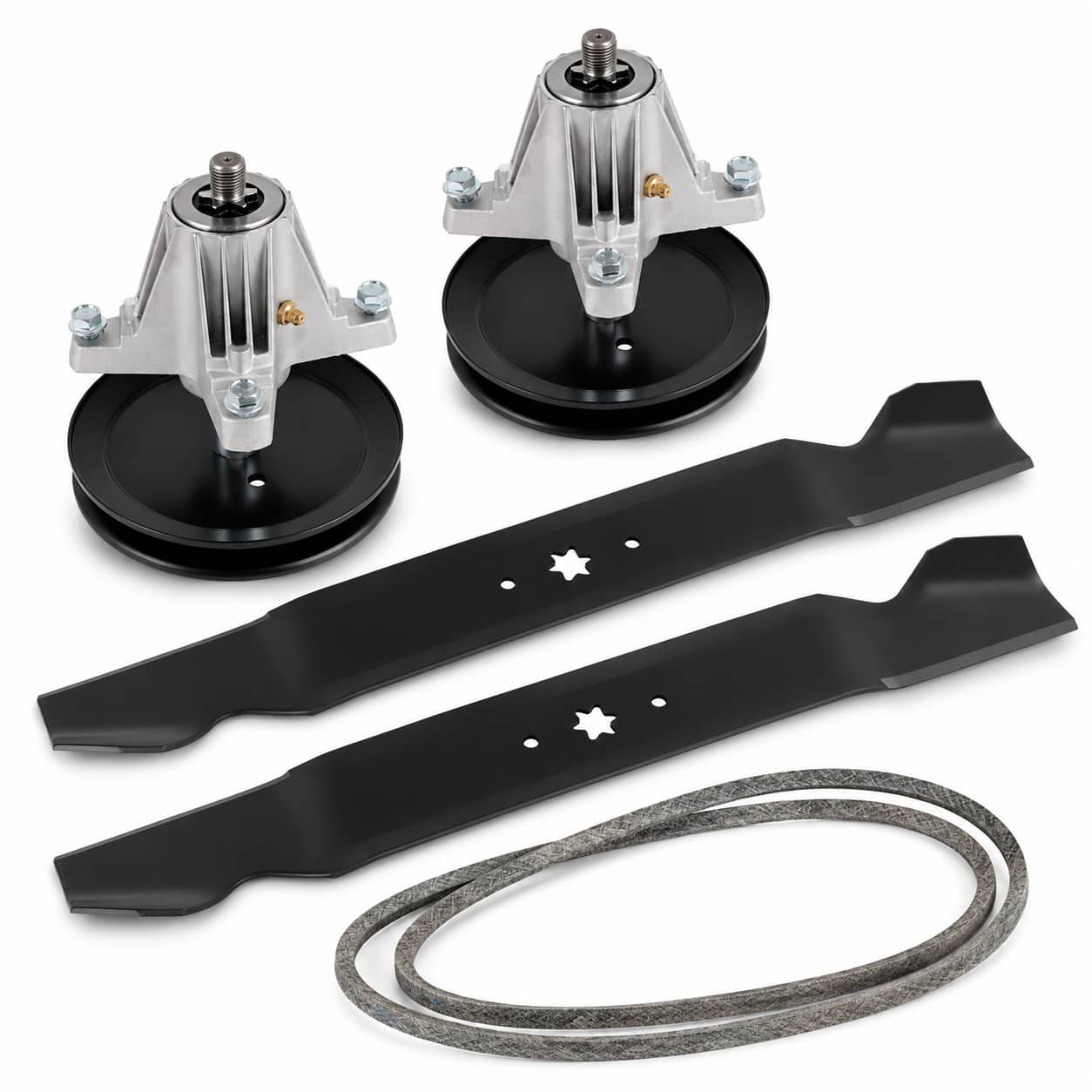 46-inch deck rebuild kit for Troy-Bilt Bronco, Horse, TB46, Craftsman T-Series, Columbia, Huskee, Remington, and Yard-Man mowers with spindle assemblies, blades, and 954-04219 deck belt.