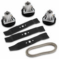 46-inch deck rebuild kit for Troy-Bilt Super Bronco, White Outdoor, and MTD-built mower decks with three spindle assemblies, three blades, and 954-0349 deck belt.