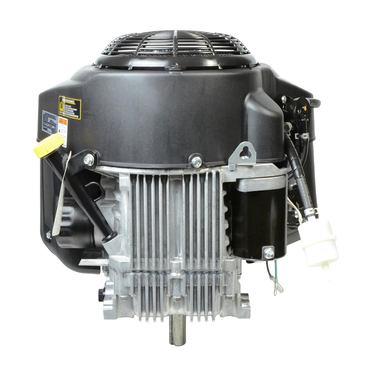 Kawasaki FR691V engine rear view showing electric starter and crankcase