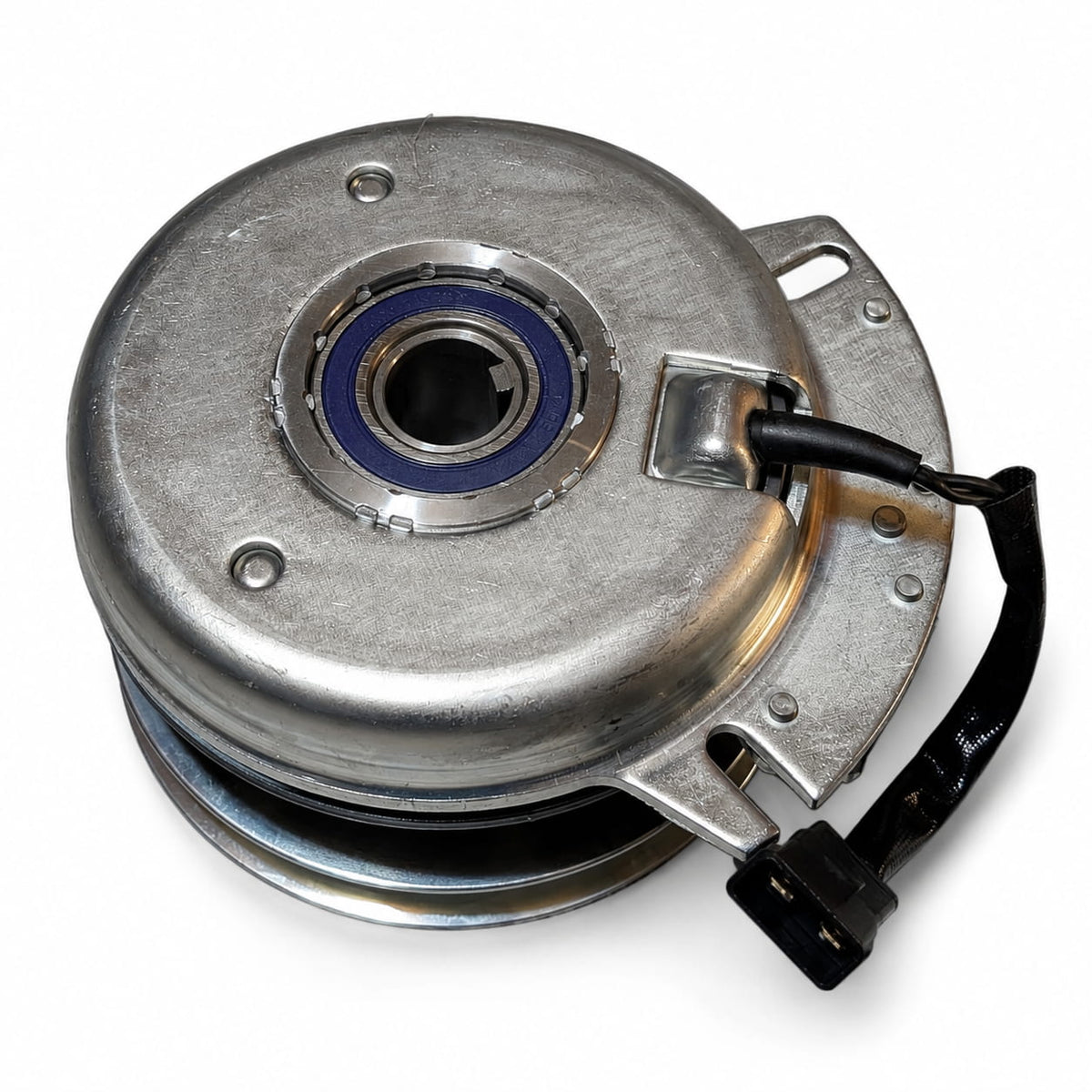 Reverse side of HD big bearing PTO clutch showing clutch shell, wiring lead and connector setup for 917-05209 and 717-05209 applications