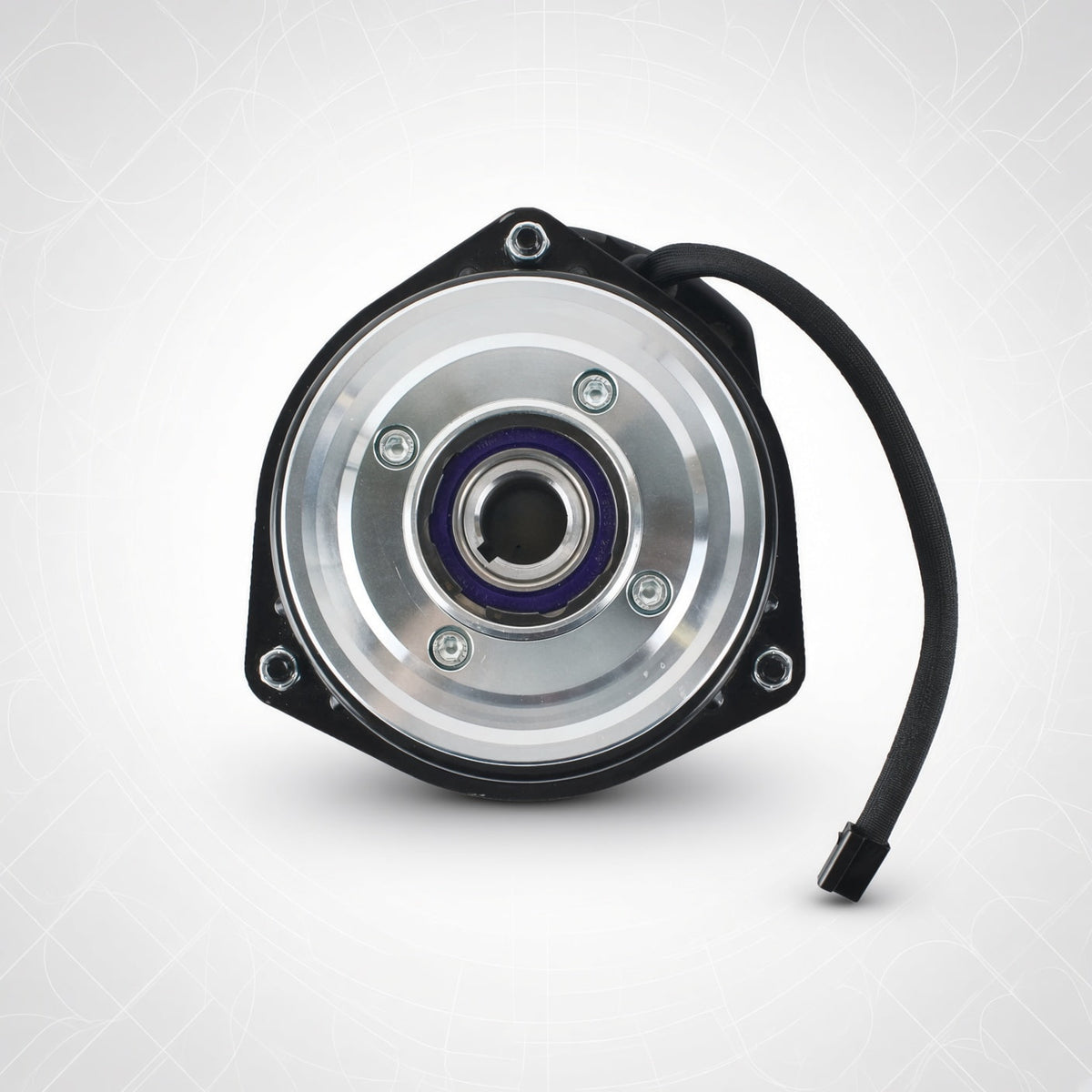 Pulley-side view of Xtreme X0652 replacement clutch for Ferris 5023233 showing silver pulley, keyed center bore and wiring lead