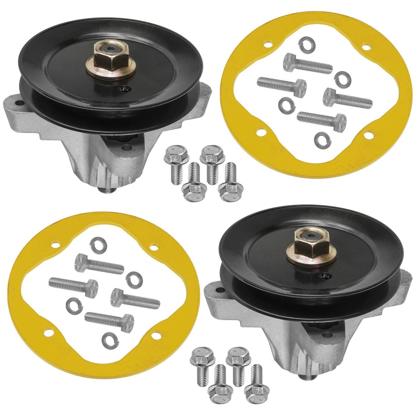 2 Spindle Assemblies + Pulley + Hardware 918-06989 spindle assembly for MTD Troy-Bilt mower deck.