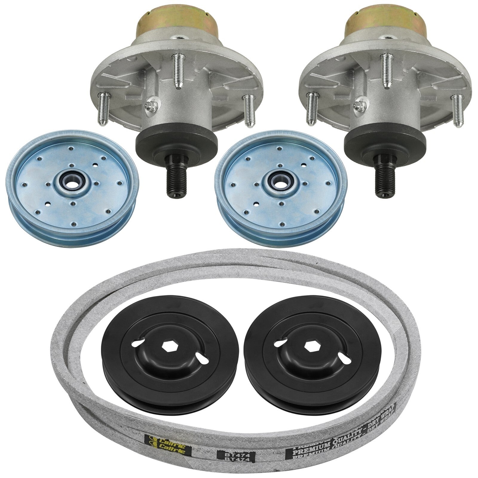 2 Spindle Assemblies + Pulley + Belt AM144608 spindle assembly for John Deere Toro mower deck.