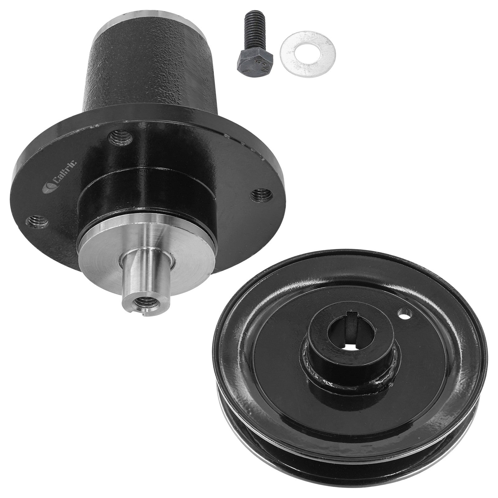 1 Spindle Assembly + Pulley 607407 spindle assembly for Hustler Scag mower deck.