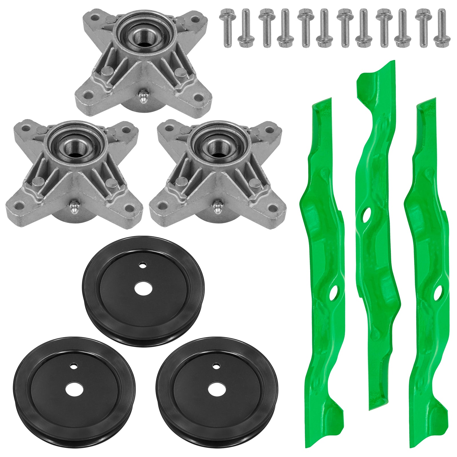 3 Spindle Assemblies + Pulley 618-04217 spindle assembly for Cub Cadet John Deere mower deck.