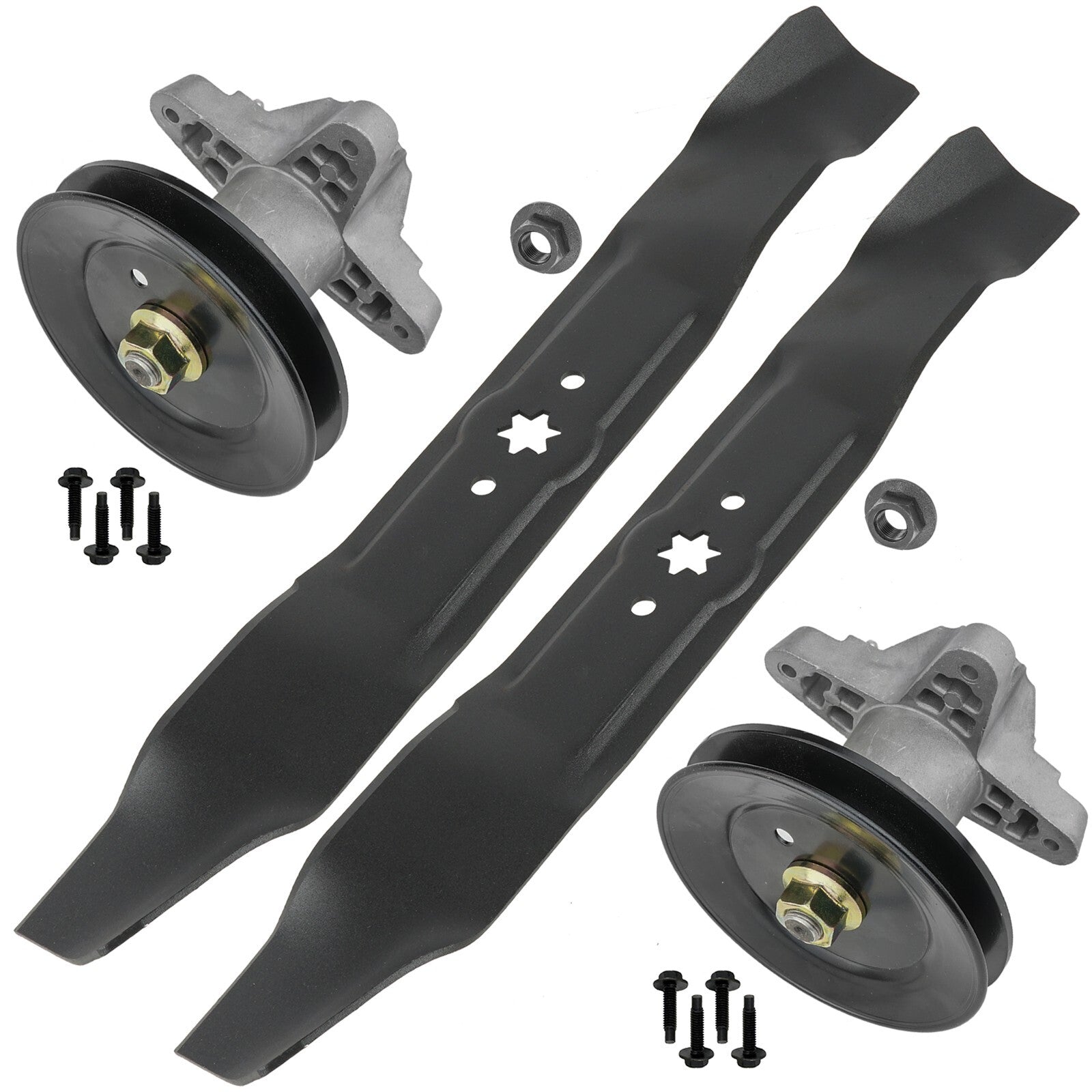 2 Spindle Assemblies + Pulley + Blade 618-04197 spindle assembly for Cub Cadet MTD mower deck.