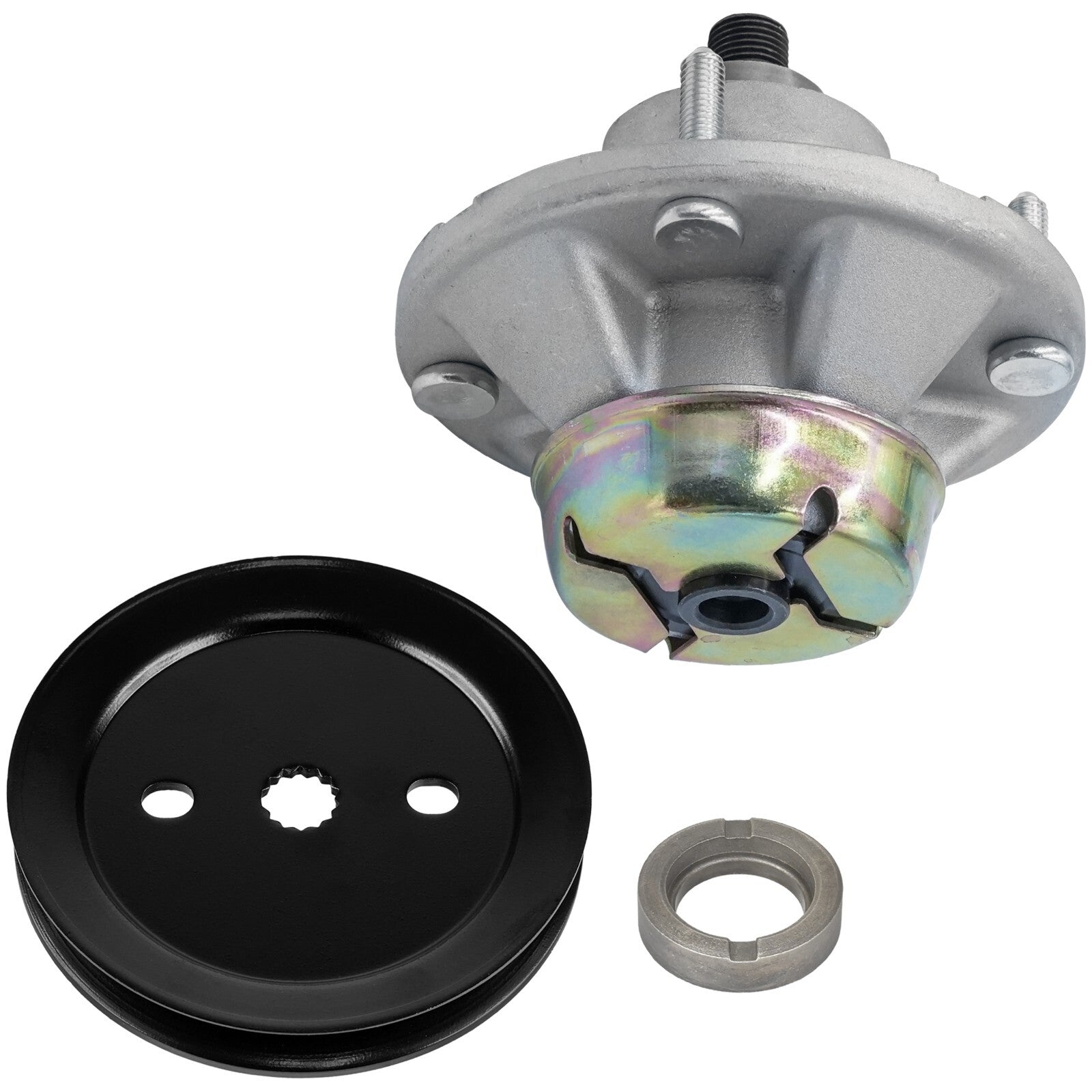 1 Spindle Assembly + Pulley AM144377 spindle assembly for John Deere mower deck.