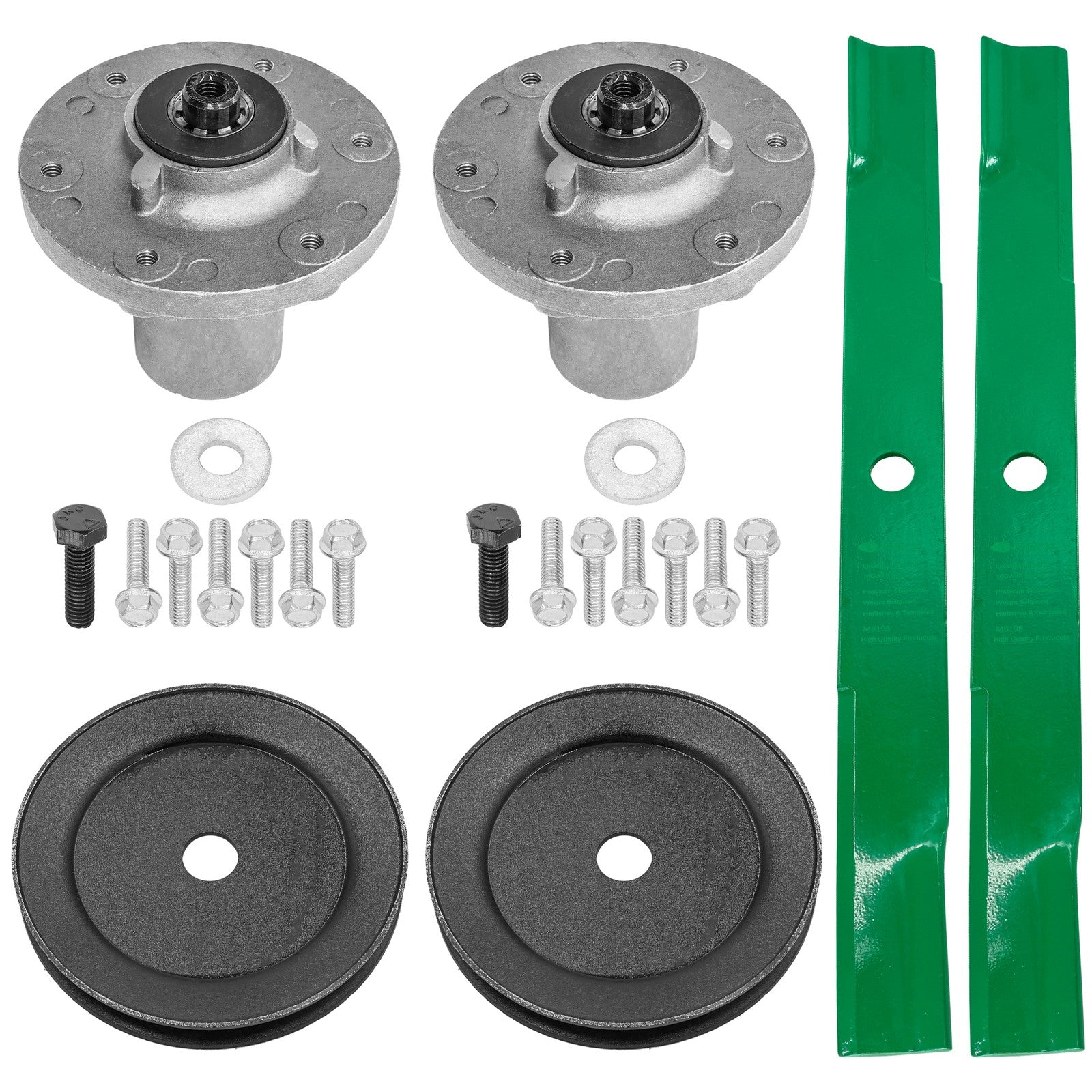 2 Spindle Assemblies + Pulley + Blade 84003173 spindle assembly for Snapper Ferris mower deck.