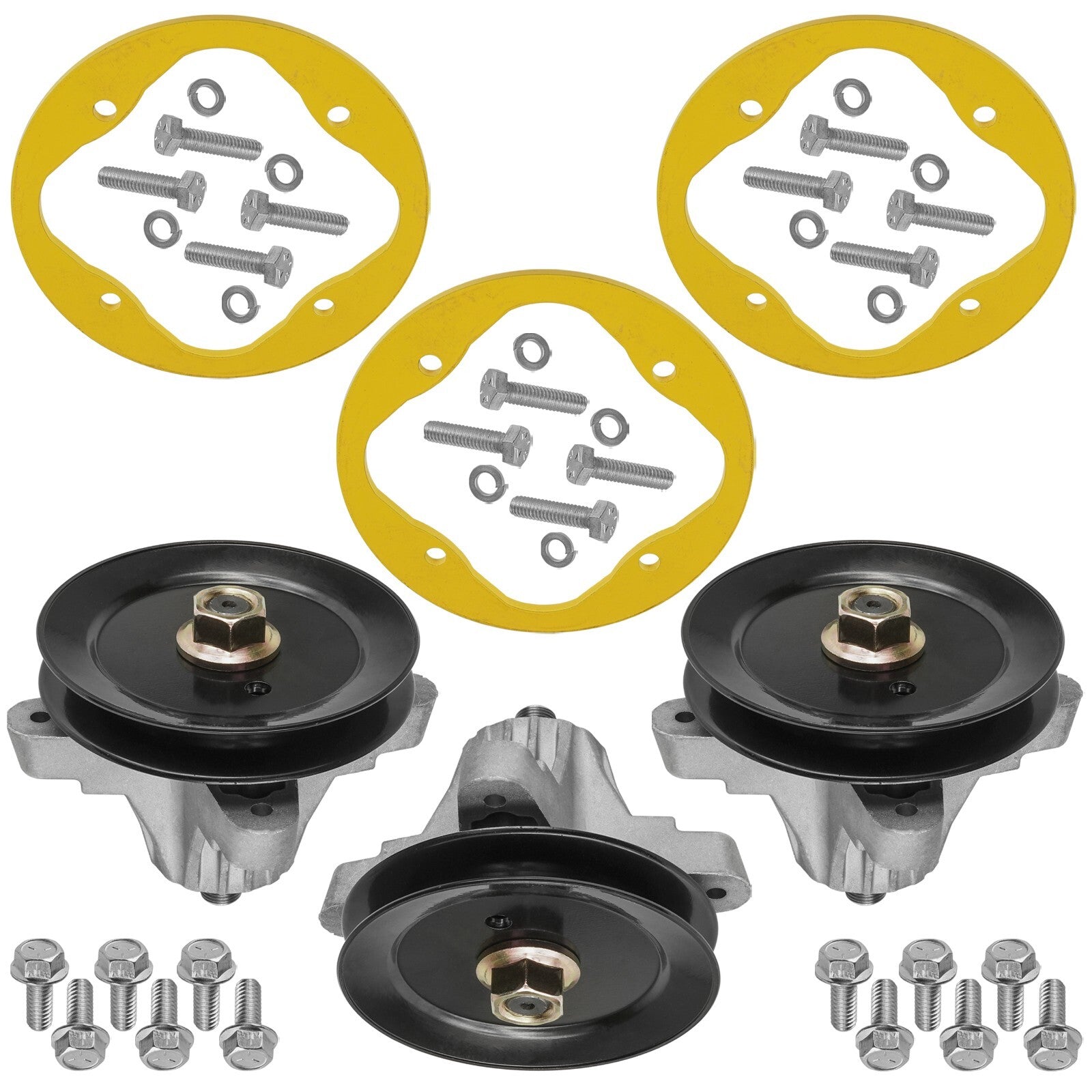 3 Spindle Assemblies + Pulley + Hardware 918-06989 spindle assembly for MTD Troy-Bilt mower deck.