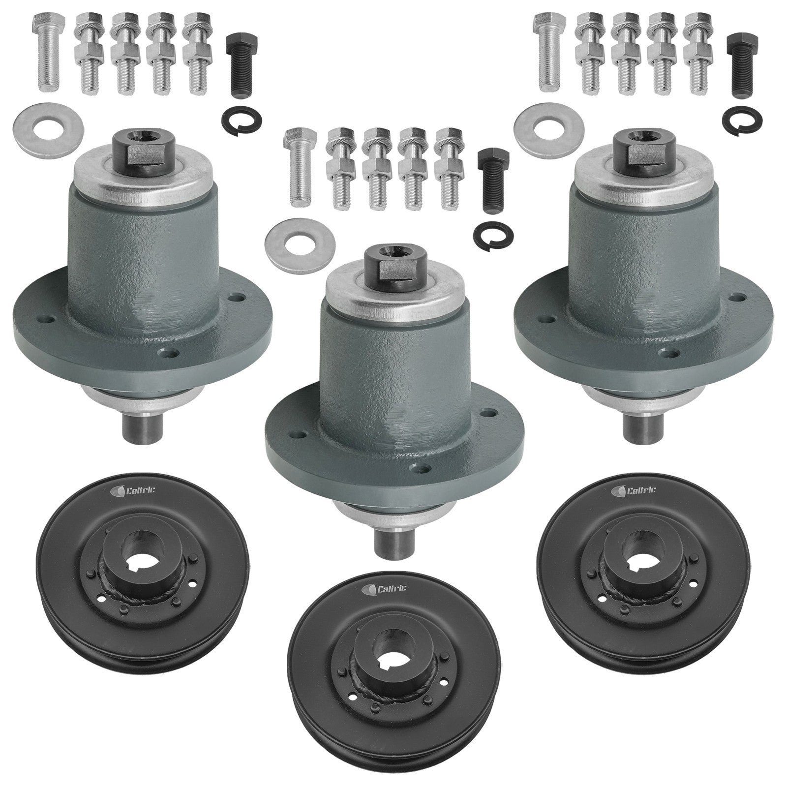 3 Spindle Assemblies + Pulley 037-4000-00 spindle assembly for Bad Boy mower deck.