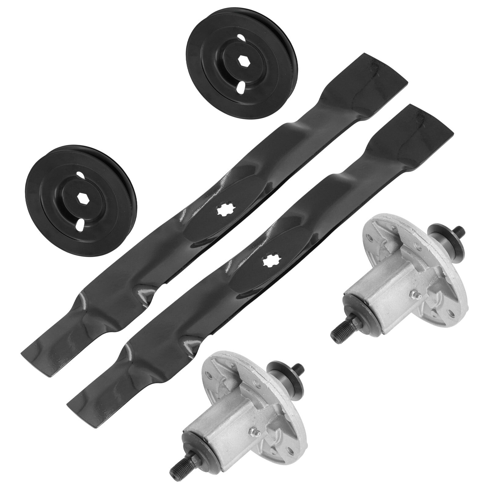 2 Spindle Assemblies + Pulley + Blade AM136733 spindle assembly for John Deere mower deck.