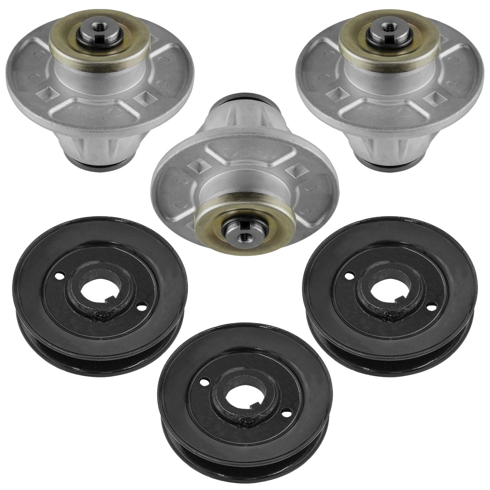 3 Spindle Assemblies + Pulley + Hardware 51510000 spindle assembly for Ariens Gravely mower deck.
