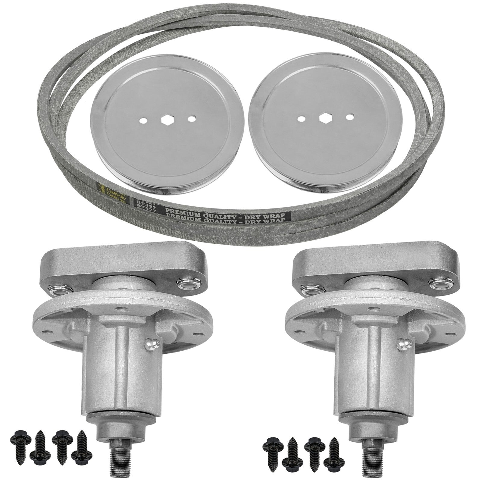2 Spindle Assemblies + Pulley + Belt GY20785 spindle assembly for John Deere mower deck.