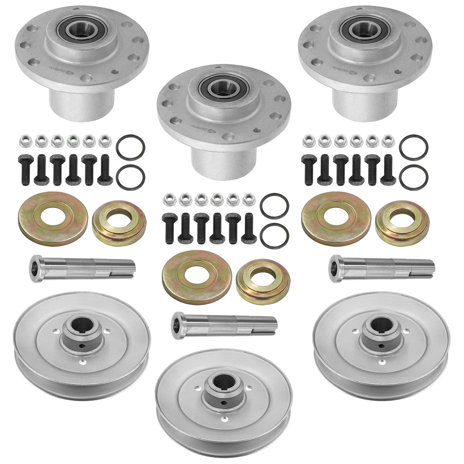 3 Spindle Assemblies + Pulley 103-8387 spindle assembly for Exmark Toro mower deck.