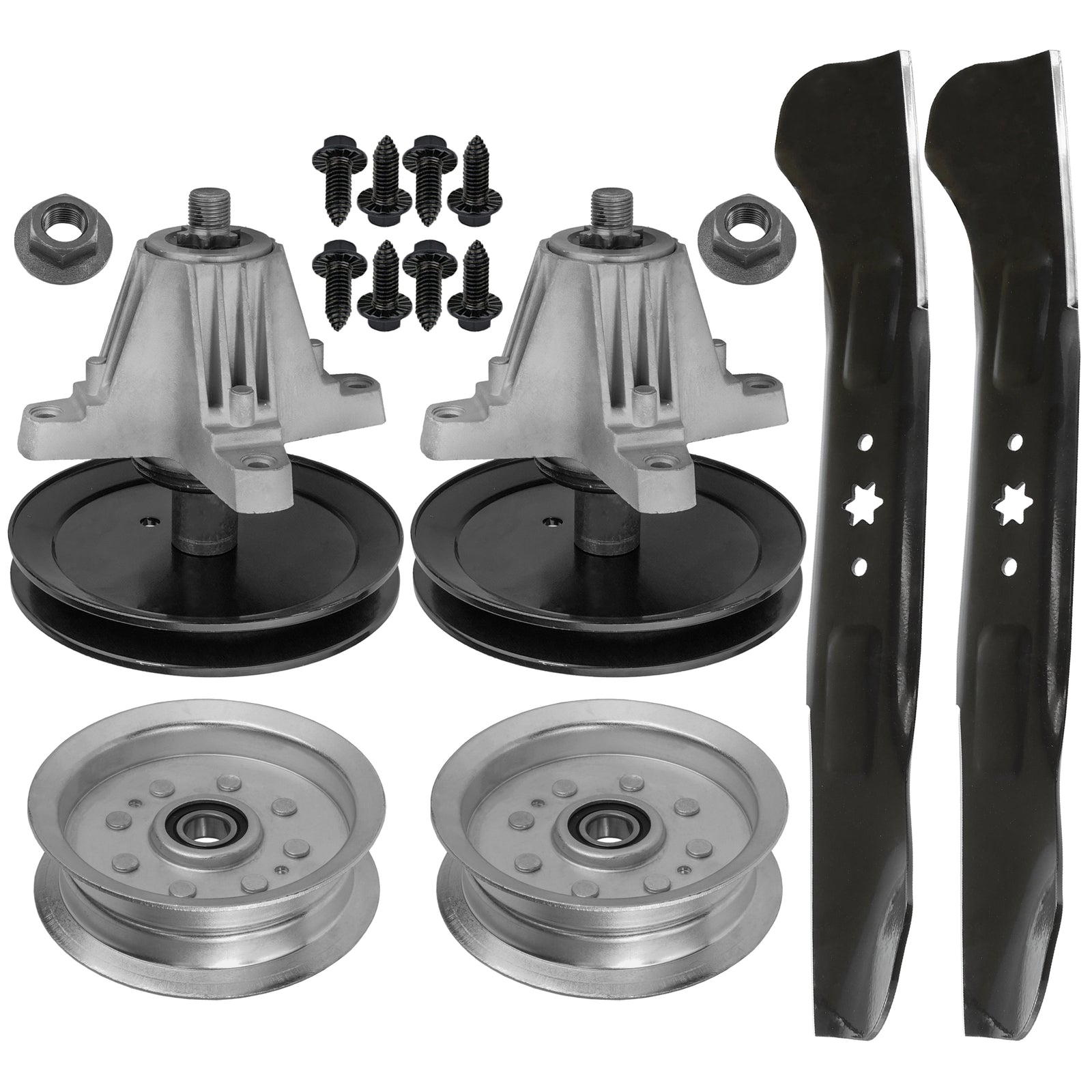 2 Spindle Assemblies + Pulley + Blade 618-06977618 spindle assembly for MTD Ariens mower deck.