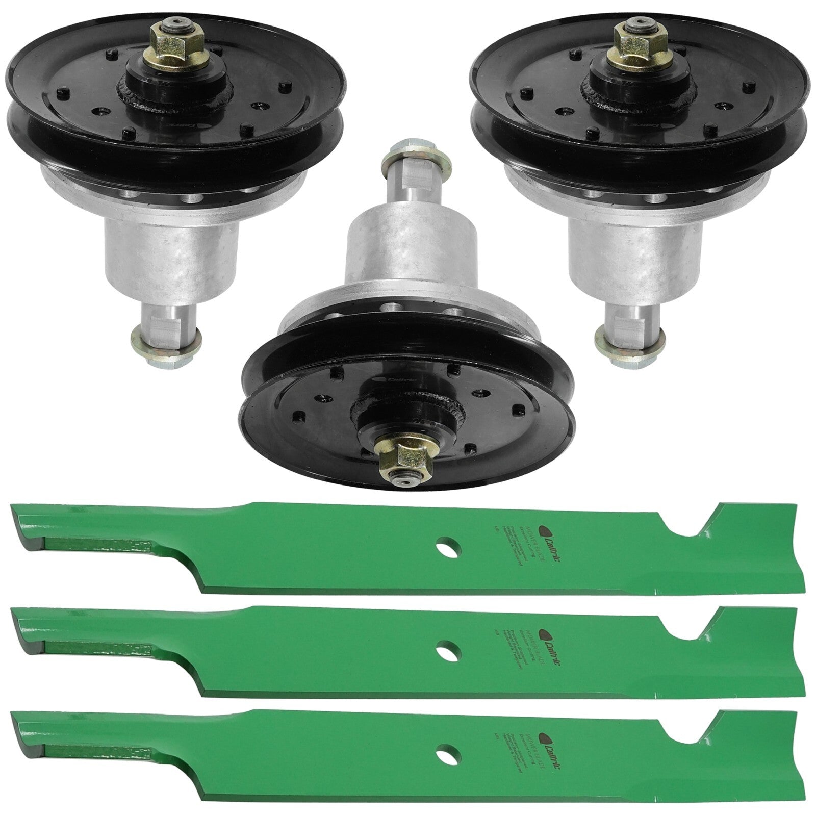 3 Spindle Assemblies + Pulley + Blade 634972 spindle assembly for Exmark mower deck.