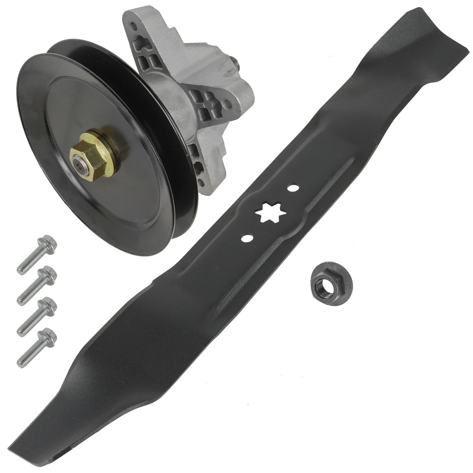1 Spindle Assembly + Pulley + Blade 618-04456 spindle assembly for Troy-Bilt White Outdoor mower deck.