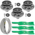 3 Spindle Assemblies + Belt AM144423 spindle assembly for John Deere Exmark mower deck.