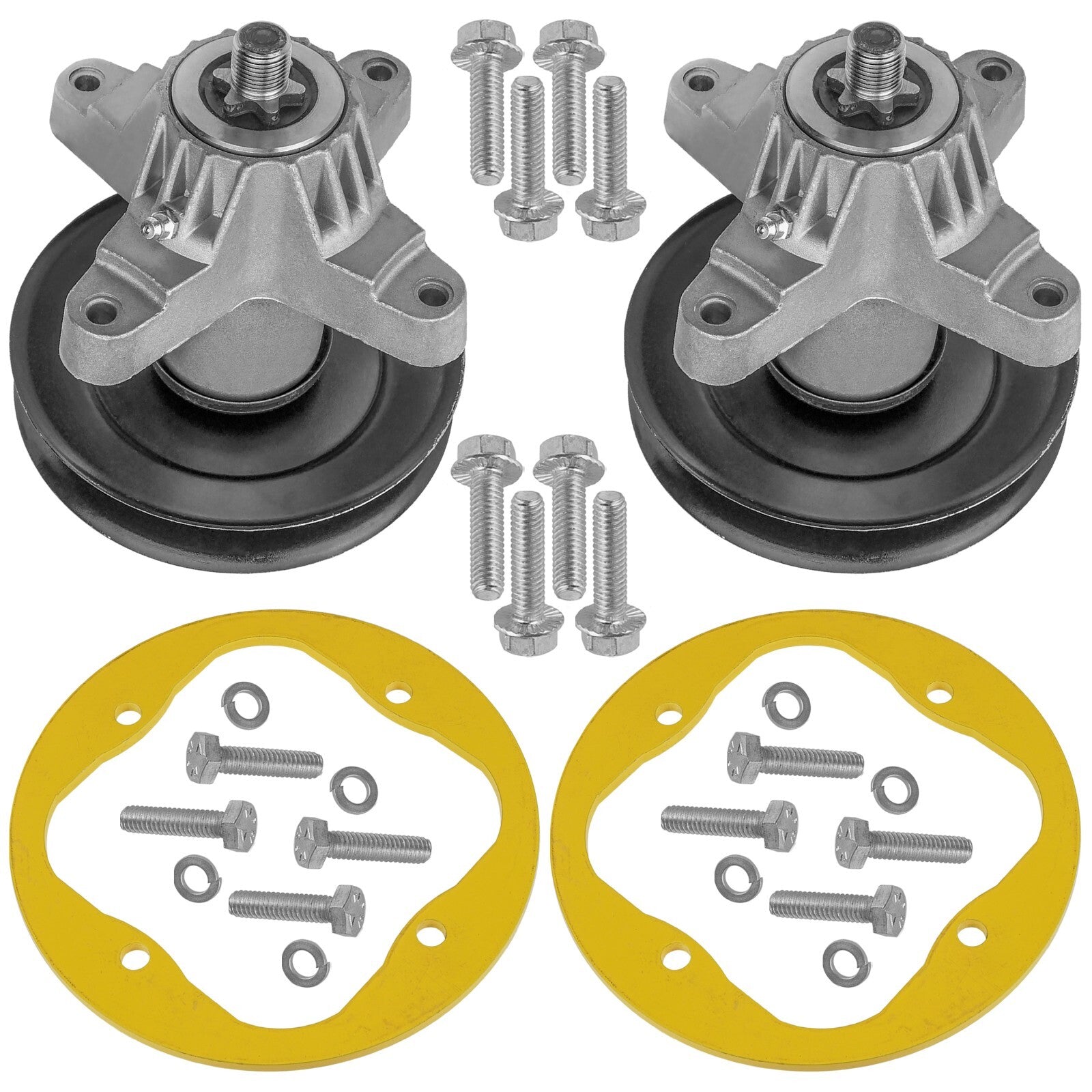 2 Spindle Assemblies + Pulley + Hardware 918-04474B spindle assembly for MTD Toro mower deck.