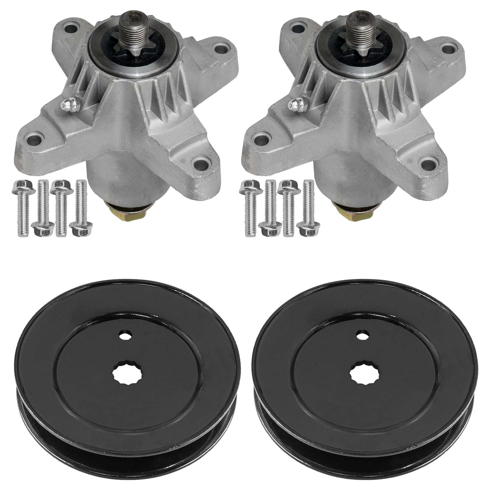 2 Spindle Assemblies + Pulley 918-0142C spindle assembly for MTD White Outdoor mower deck.