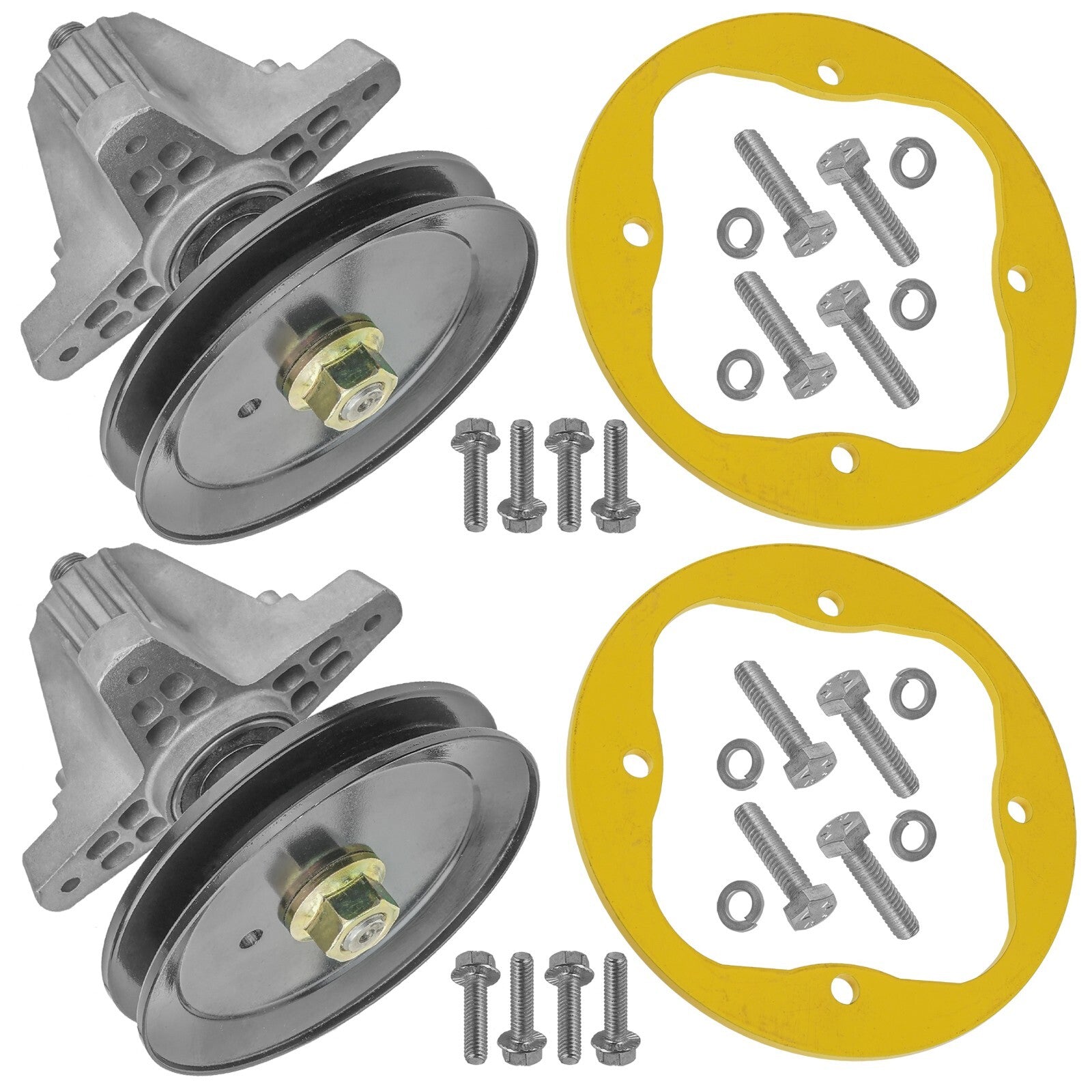 2 Spindle Assemblies + Pulley + Hardware 918-06991 spindle assembly for MTD Troy-Bilt mower deck.