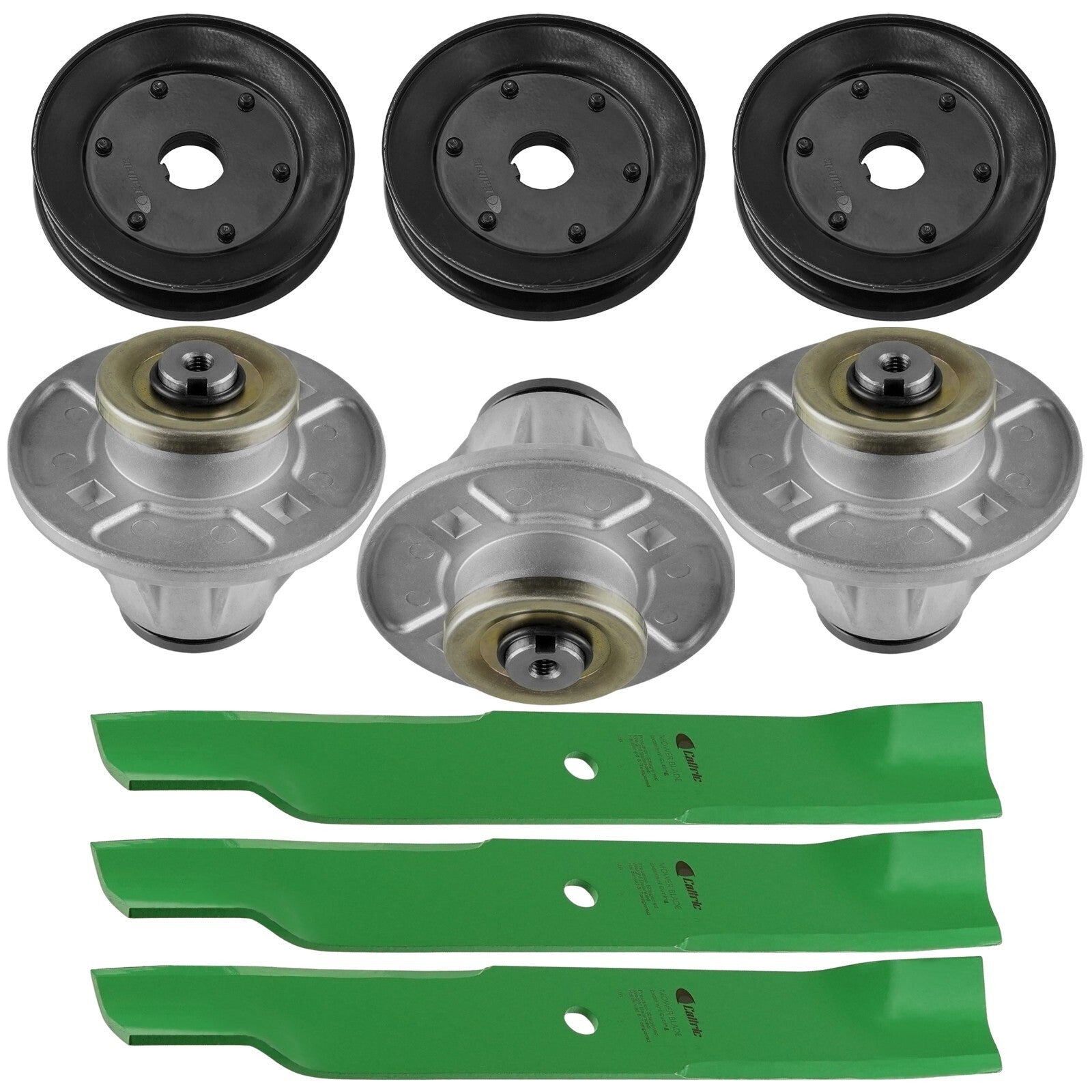 3 Spindle Assemblies + Pulley + Blade 51510000 spindle assembly for Ariens Gravely mower deck.