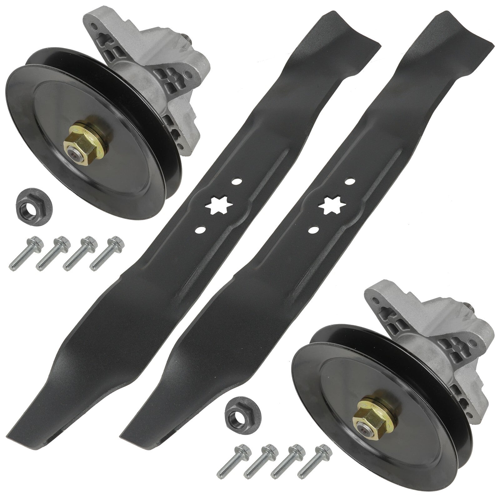 2 Spindle Assemblies + Pulley + Blade 618-04456 spindle assembly for Troy-Bilt White Outdoor mower deck.