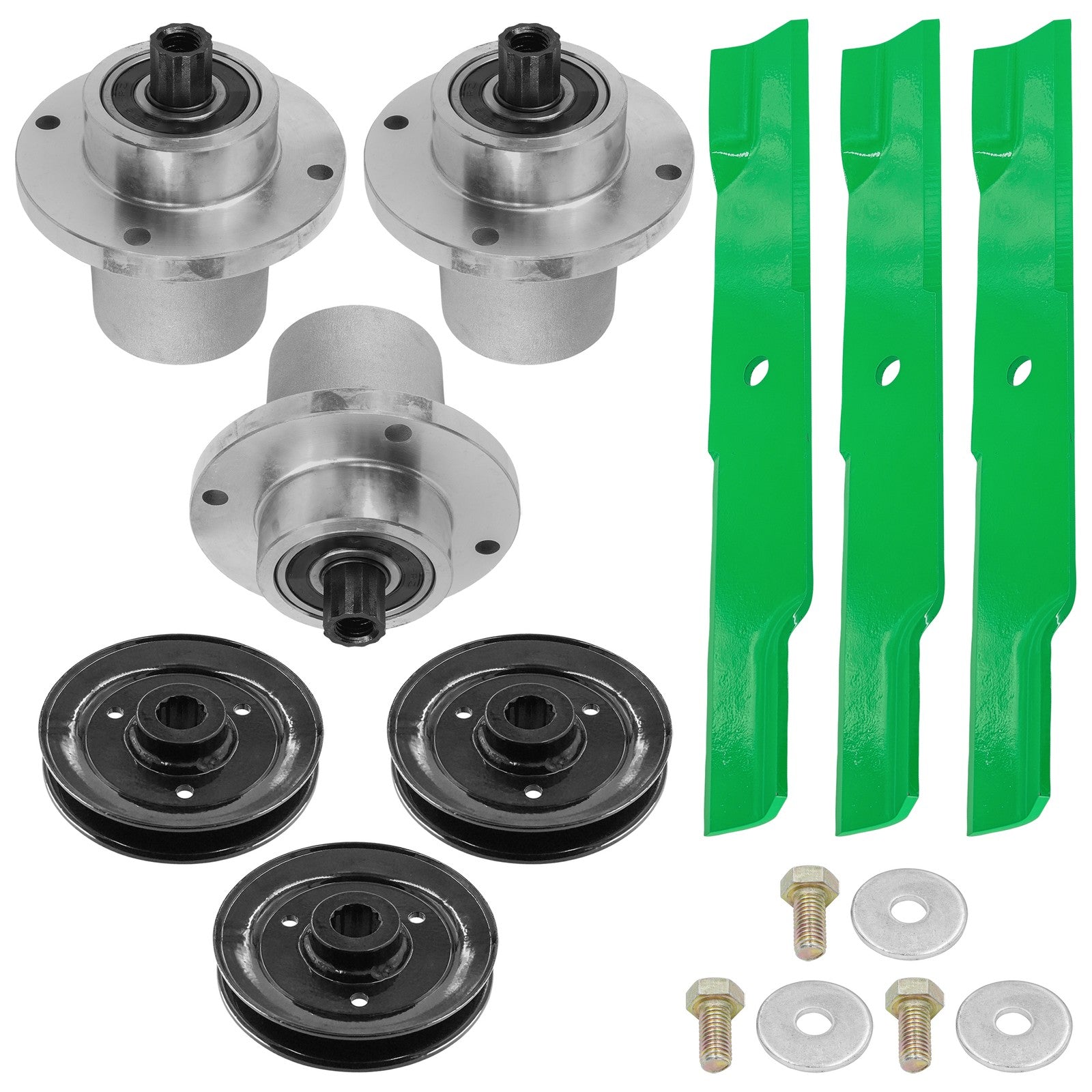 3 Spindle Assemblies + Blade 783506P spindle assembly for Hustler mower deck.