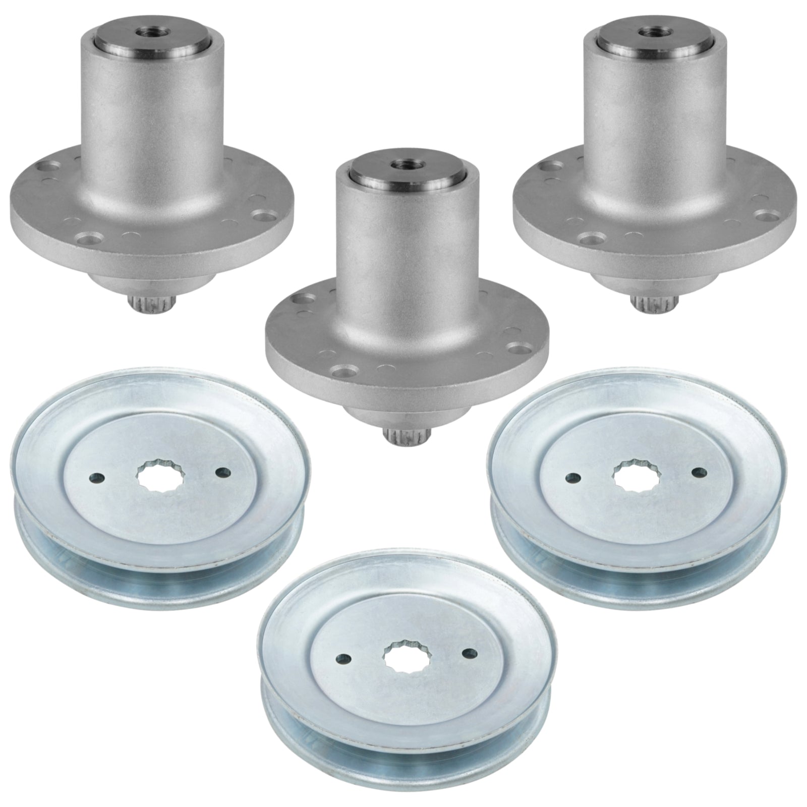 3 Spindle Assemblies + Pulley 607418 spindle assembly for Hustler John Deere mower deck.
