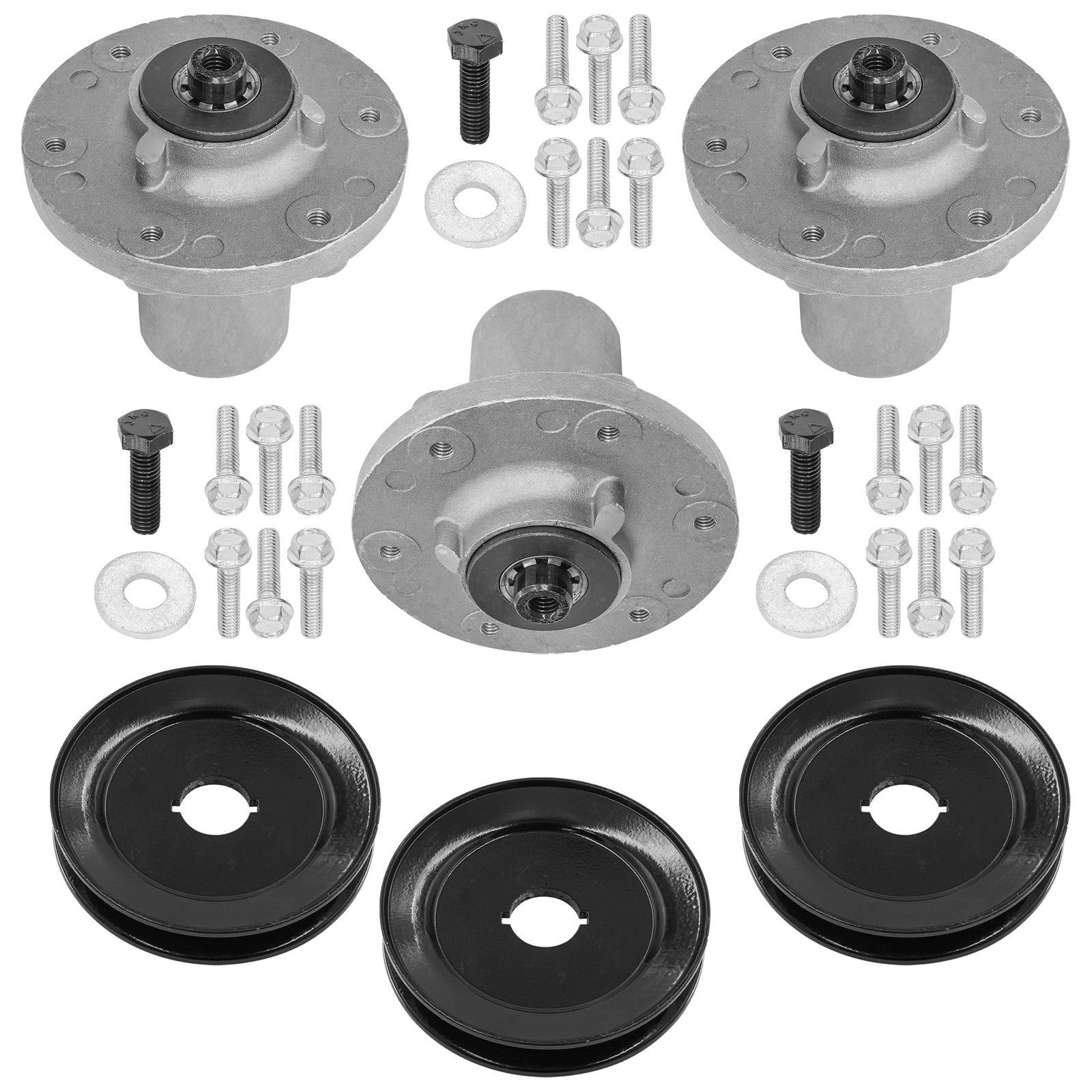 3 Spindle Assemblies + Pulley 84003173 spindle assembly for Snapper Ferris mower deck.