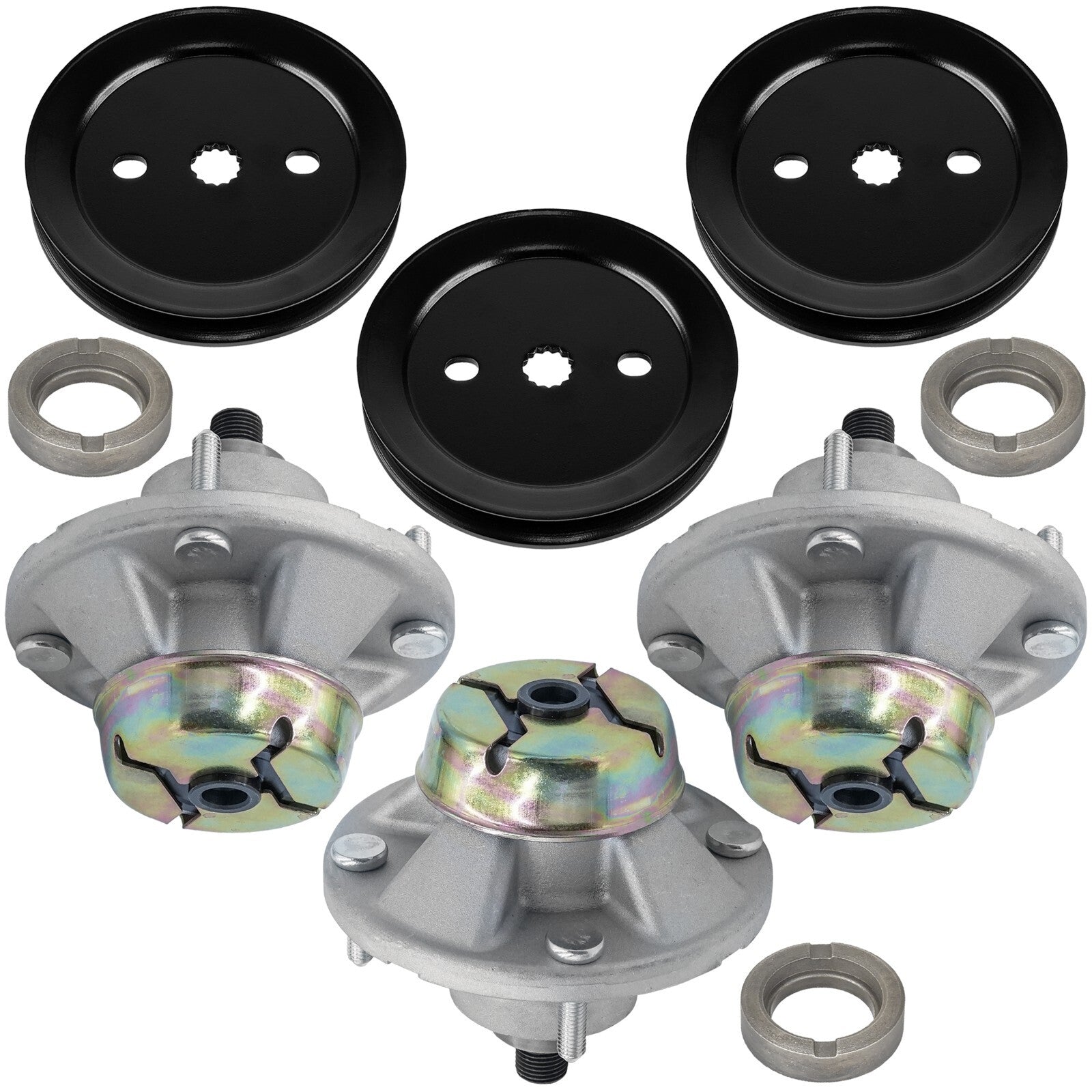 3 Spindle Assemblies + Pulley AM144377 spindle assembly for John Deere mower deck.