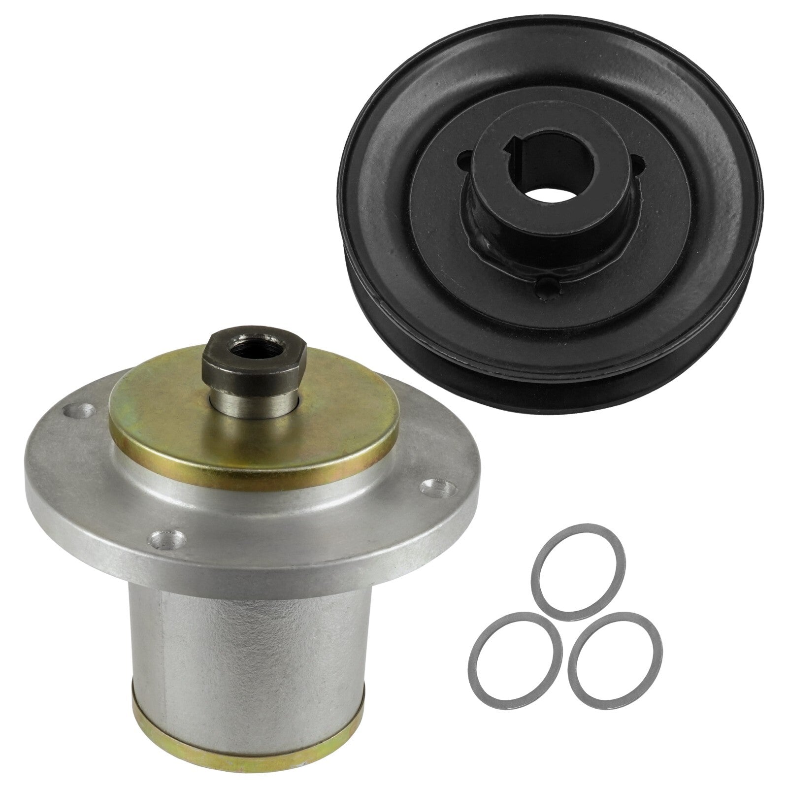 1 Spindle Assembly + Pulley 539107408 spindle assembly for Husqvarna Dixon mower deck.
