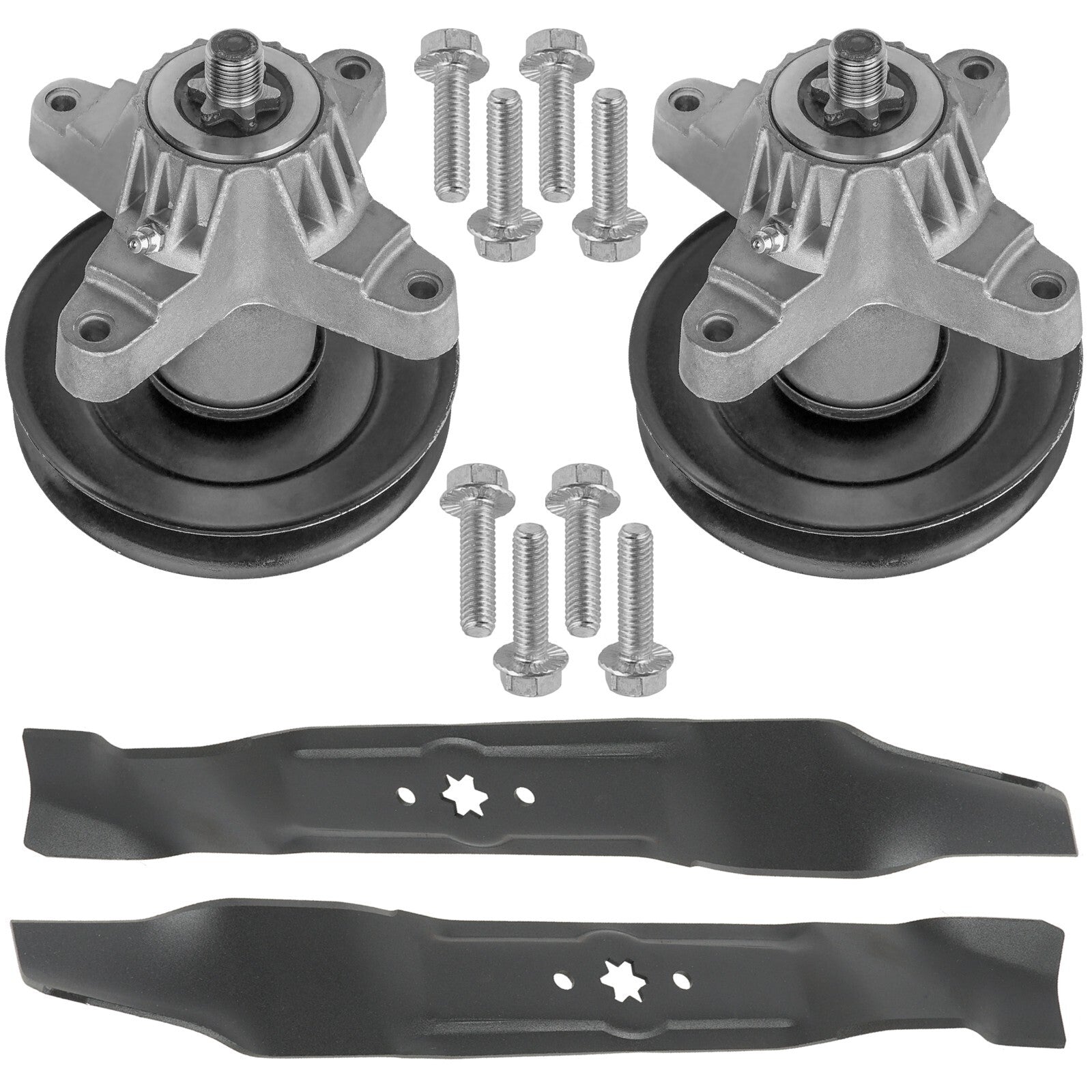 2 Spindle Assemblies + Pulley + Blade 112-6063 spindle assembly for Toro mower deck.