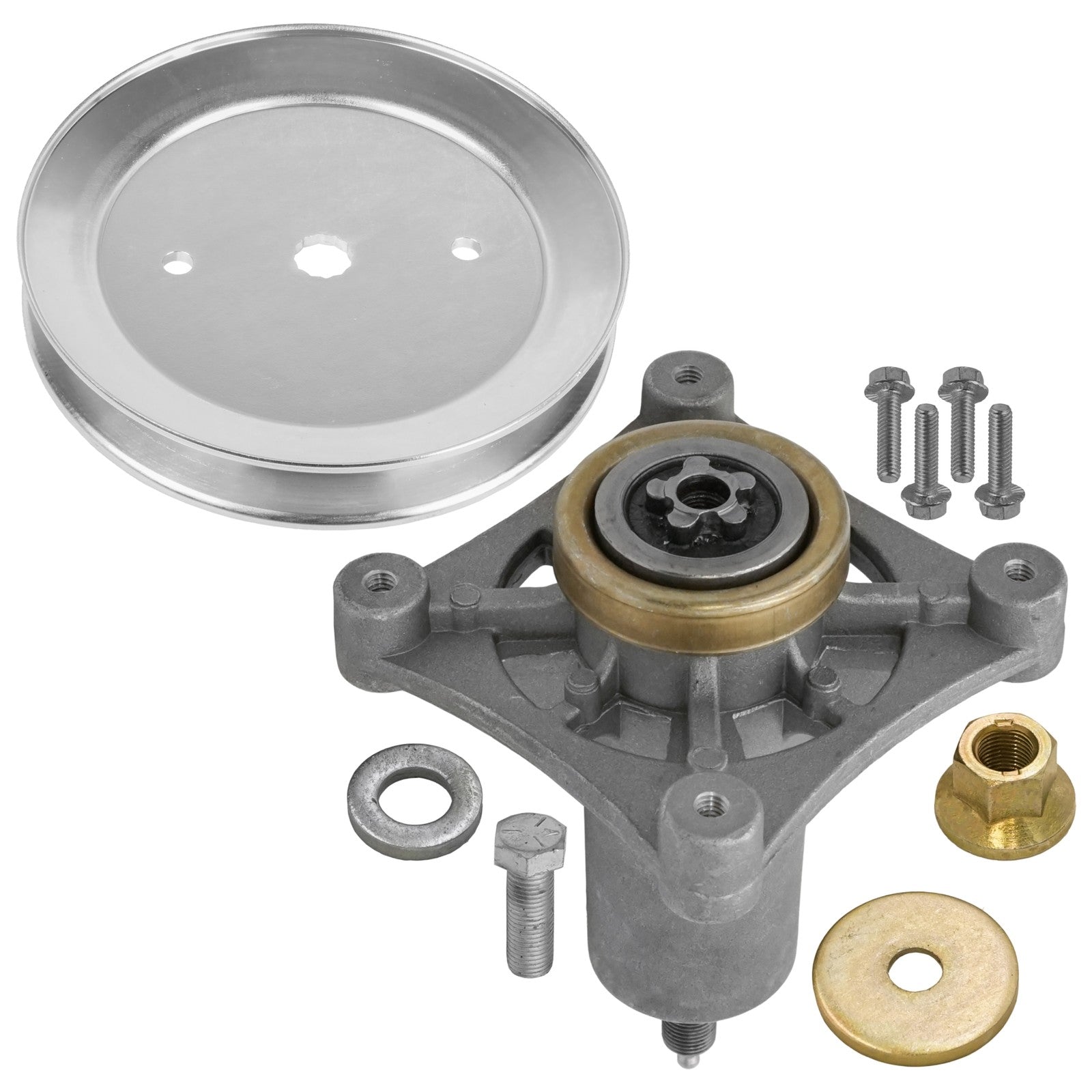 1 Spindle Assembly + Pulley 21549012 spindle assembly for Dixon Husqvarna mower deck.