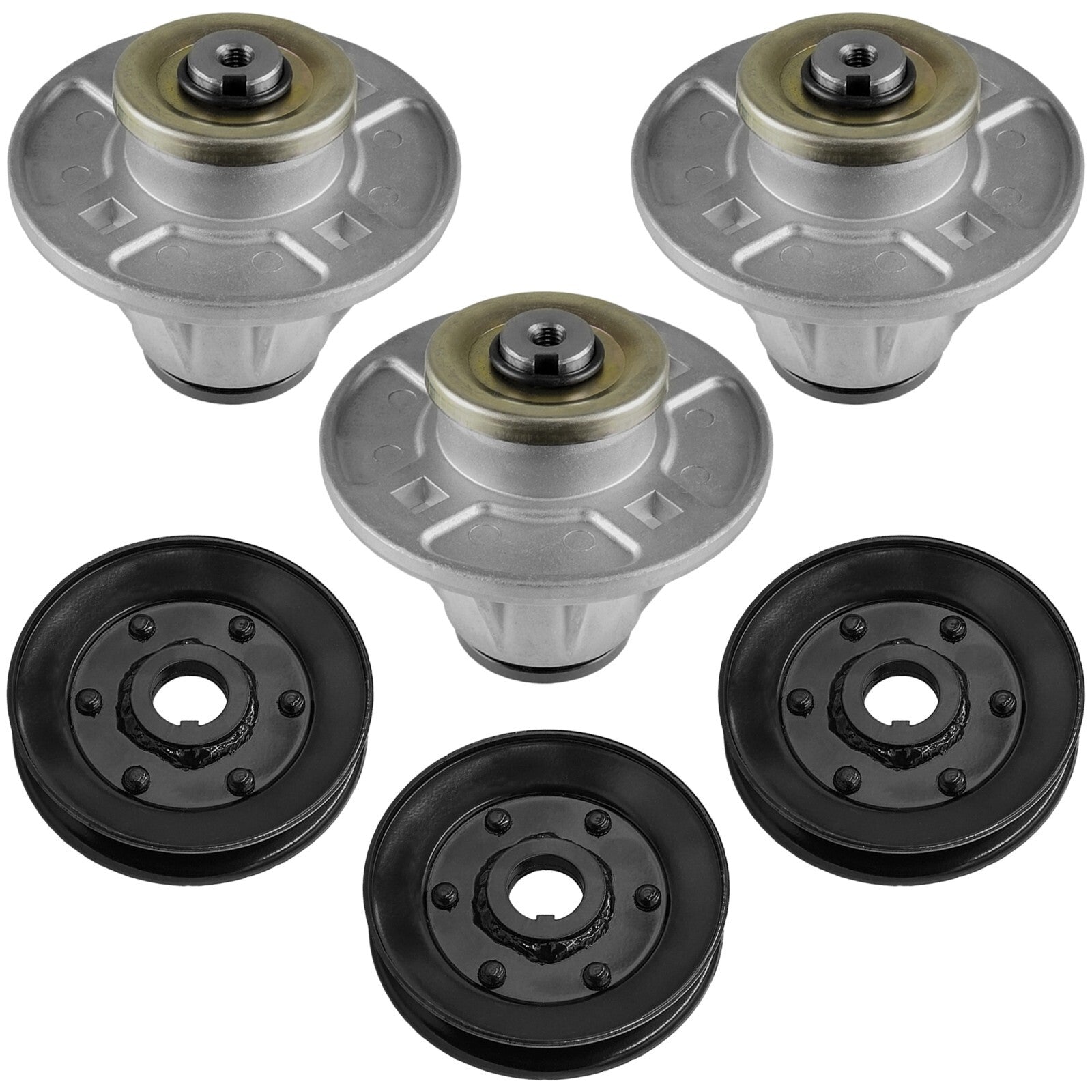 3 Spindle Assemblies + Pulley 51510000 spindle assembly for Ariens Gravely mower deck.